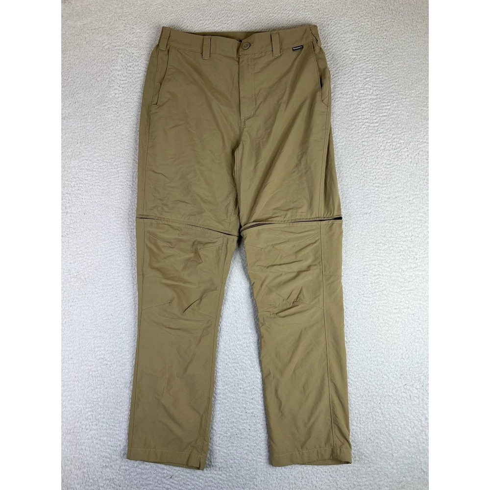 Simms Convertible Pants Mens 32x30 Beige Nylon Hiking Fishing Zip Pocket Travel